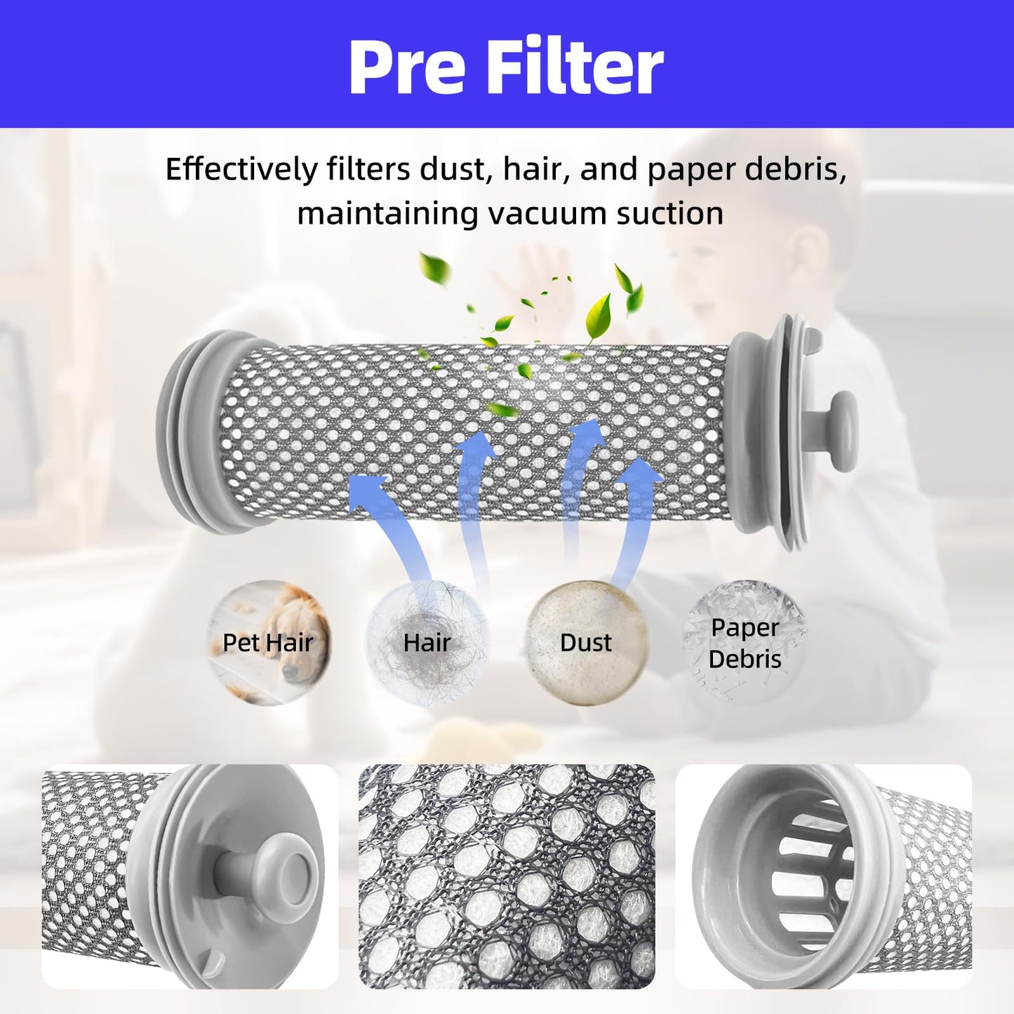wipenow 4 Pack Replacement Filter Kit Compatible with Tineco A10 / A11 Hero Master Essential, PWRHERO 11 Snap, PURE ONE X / S10 / S11 / S12 / S15 Series Vacuum Cleaner, 4 Pre Filters Accessories