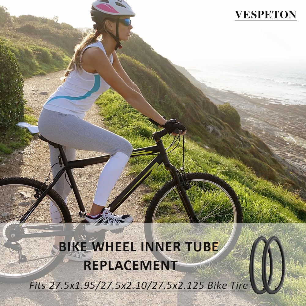 Skiennix 27.5 Inch Bike Tubes - Premium Butyl Rubber with AV48mm Schrader Valve | 2 Pack for Mountain & E-Bikes