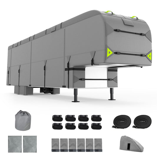 PuroShelt 5th Wheel RV Cover 37-41ft, 7 Layers Travel Trailer Cover, Waterproof Camper Cover, Tongue Jack Cover, Tear Resistant Waterproof Motohome Fifth Wheel RV Cover
