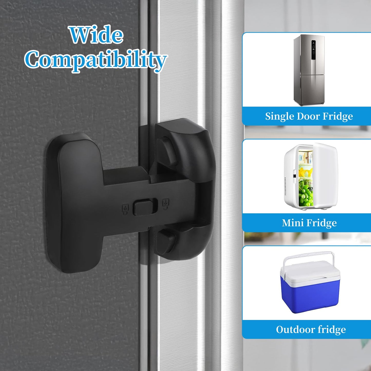 2PCS Heavy Duty Protection Fridge Lock for Refrigerator Cabinets,Drawers,Child Safety Cabinet Locks,Easy Install Without Keys，Black.