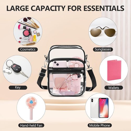 Blvornl Clear Crossbody Bag - Adjustable Shoulder Strap | Stadium Approved PVC Messenger Bag
