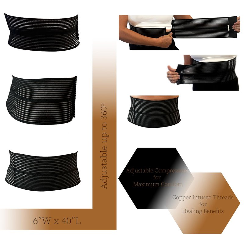 Copper Compression Wrap Back, Waist, Ribs, Knee, Leg, Arm Copper-Infused Compression Bandage, Brace, Support & Binder