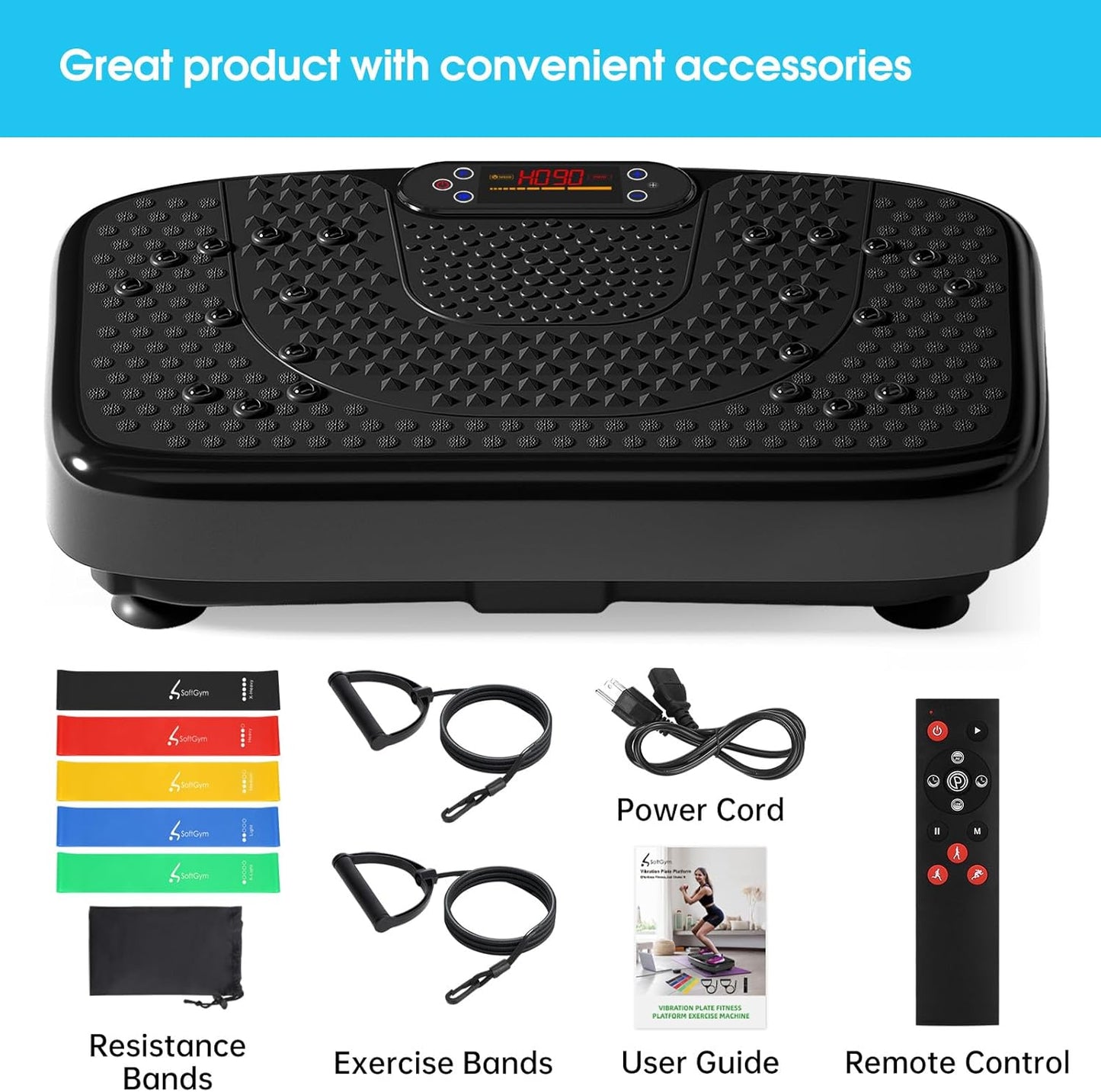 SoftGym Vibration Plate - Whole Body Exercise Machine for Lymphatic Drainage | 450 Lbs Capacity with Resistance Bands