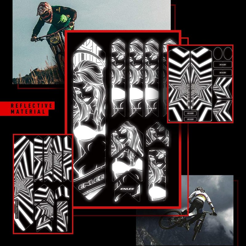 YIWENG Black Cartoon Rectangular Bike Frame Sticker, PVC, 1 Count, Modern, Scratch Resistant, Die-cut, Cycling Safety Reflectors