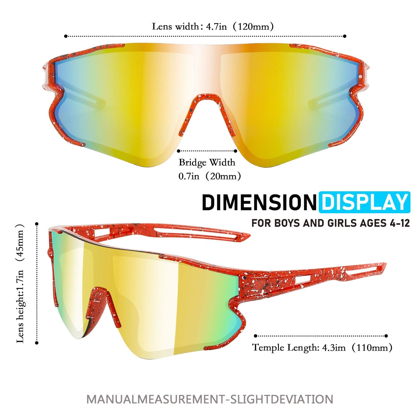 Wapreta 3PACK Kids Sunglasses Youth Baseball Sunglasses for 4-12 Boys Girls Cycling Softball Running UV400 Sports Goggles (White Frame+ Red Frame + Blue Frame)