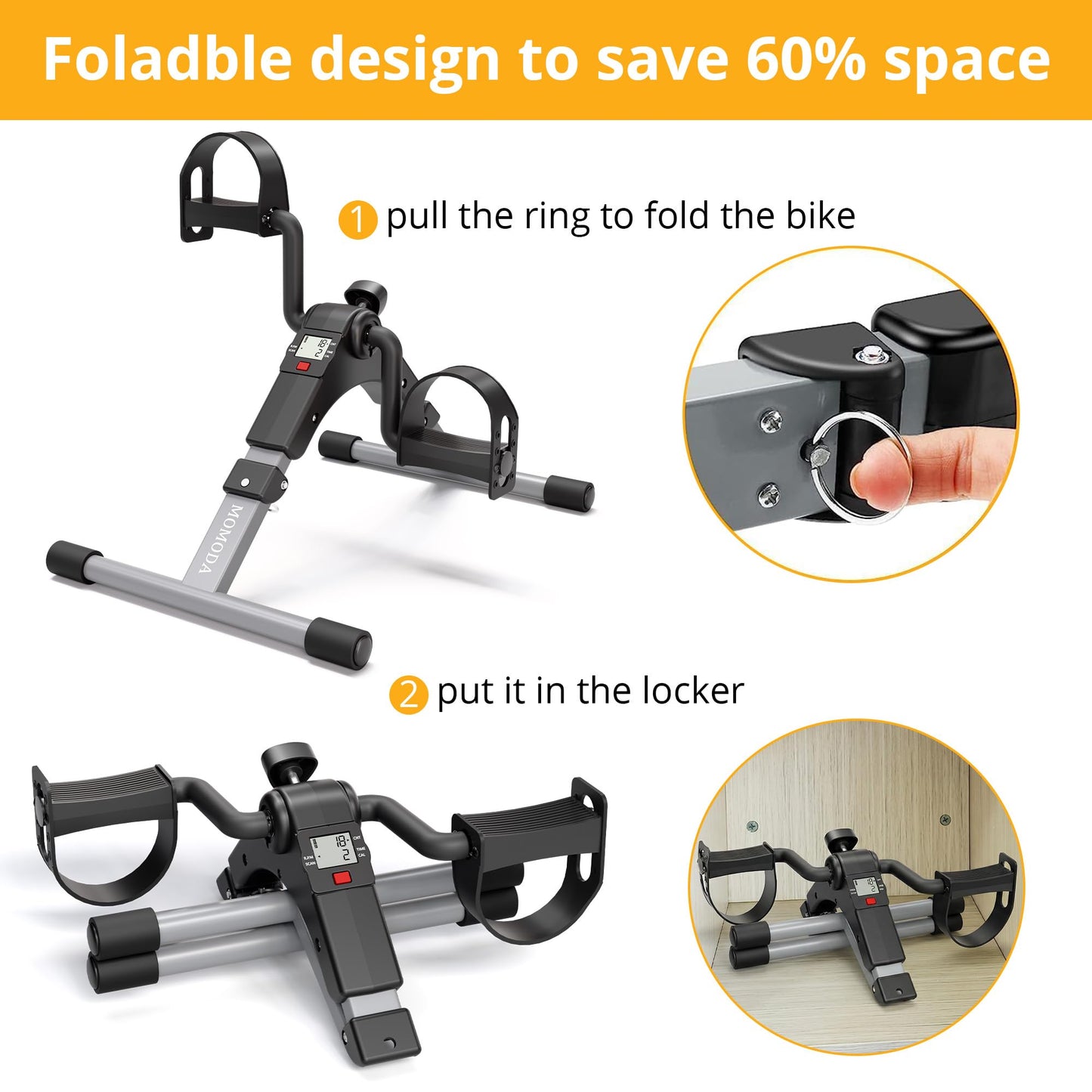 Pedal Exerciser Desk Exercise Bike Leg and Arm Exercise Bike with LCD Monitor Foldable and Porable (Black/Grey)