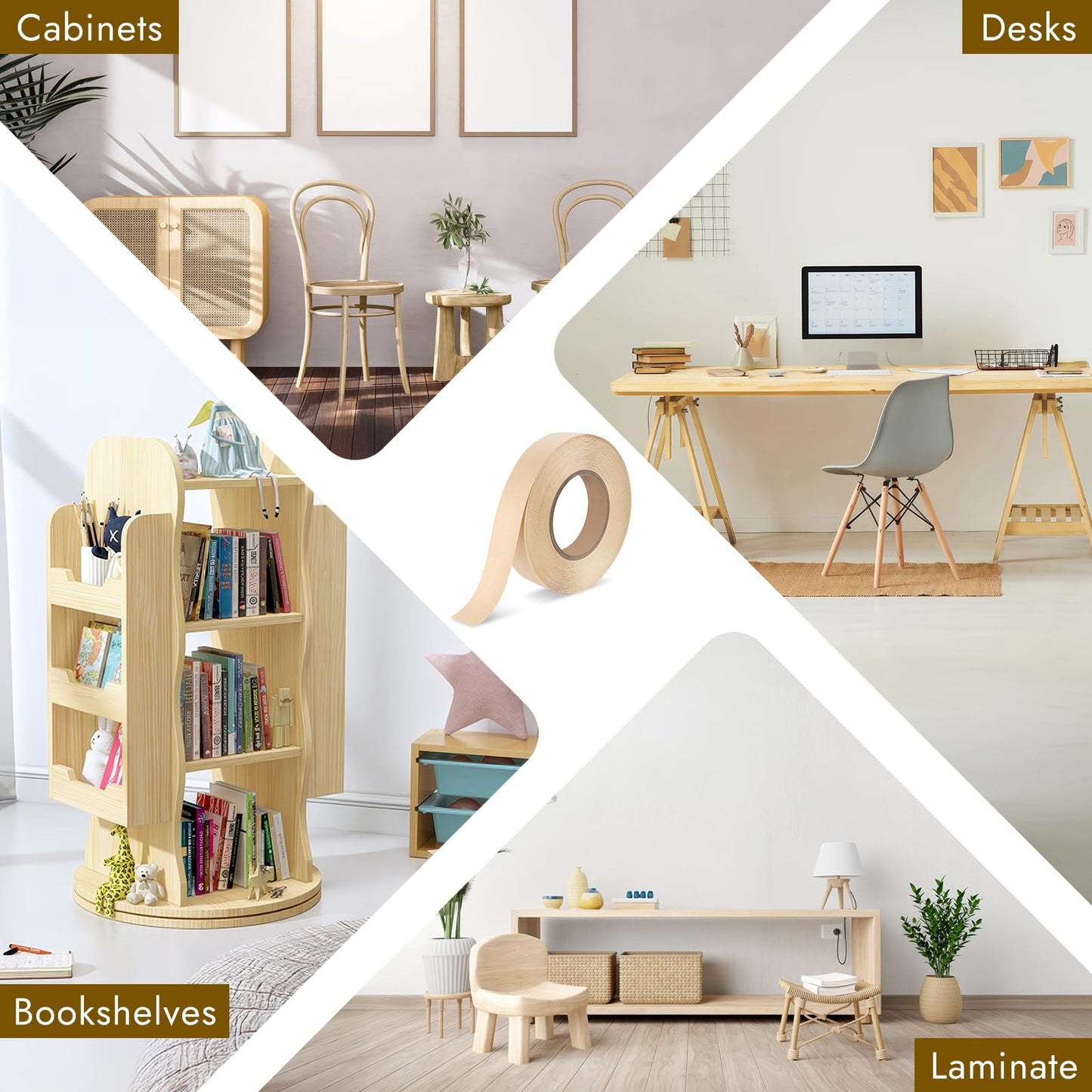 BEVTEE Birch Edge Banding, 7/8 Inch x 50 ft Wood Veneer Roll Pre-glued, Flexible Birch Iron-on Veneer Edge Band for Plywood & Furniture Edging, Natural Wood Color for DIY & Professional Projects