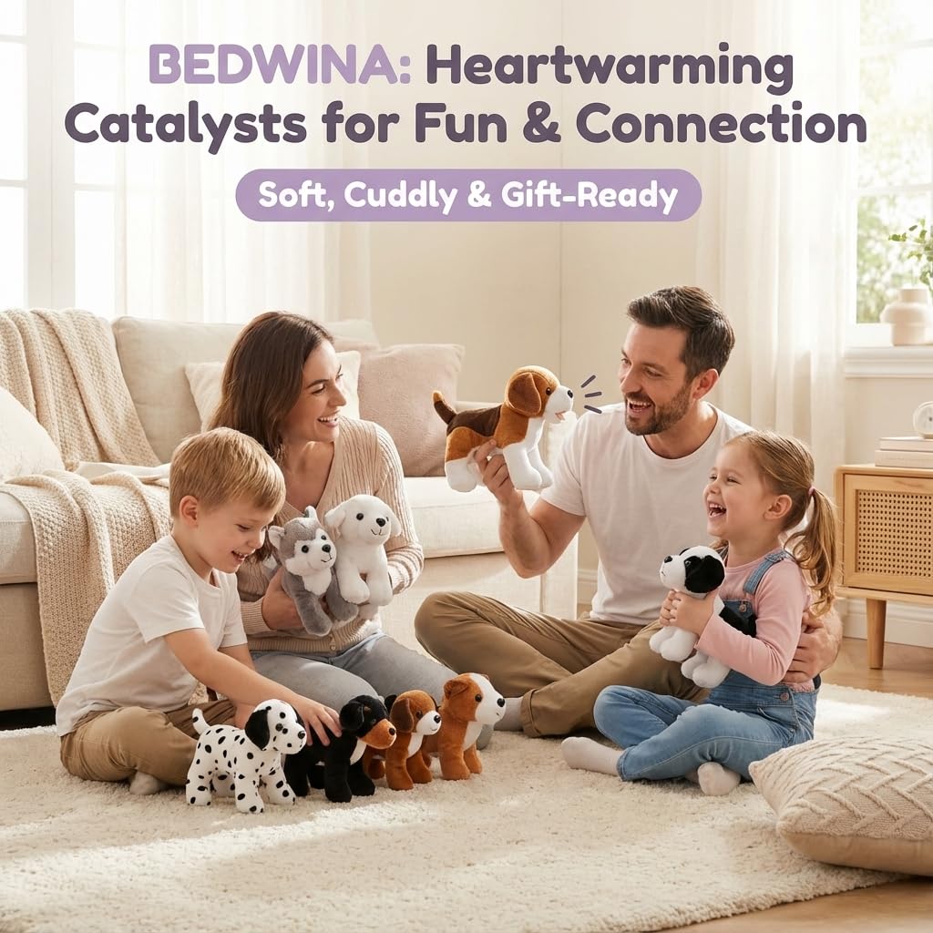 Bedwina Plush Puppy Dogs - (Pack of 12) 6 Inches Tall Small Stuffed Animals Bulk Assorted Puppies and Cute Stuffed Plushed Adopt-a-Puppy Dog Assortment Party Favors for Kids