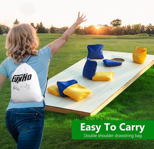 EunHo Cornhole Bags - Set of 8 Regulation Size All-Weather Bean Bags with Carry Case