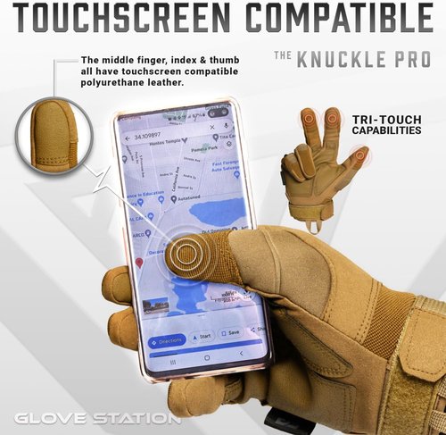 Glove Station Touchscreen Gloves for Men - Hard Knuckle Protection for Motorcycle, Airsoft & Outdoor Work | Tan, Medium