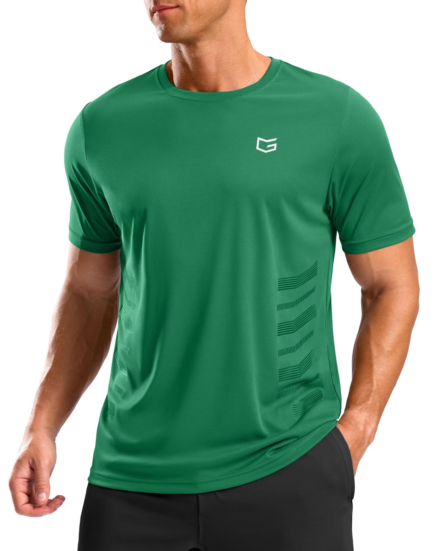 G Gradual Men's Workout Shirts Quick Dry Athletic Running T-Shirts Lightweight Moisture Wicking Short Sleeve Sports Gym Tops(Green,L)