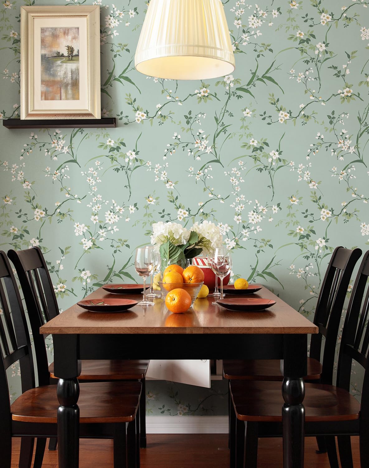 HomKihapai Peel and Stick Wallpaper Farmhouse Wild Floral Peel and Stick Wall Paper French Blue Wallpaper for Bedroom Stick on Mural Cabinets Contact Paper (Soft Blue, 17.7" X 78.74")