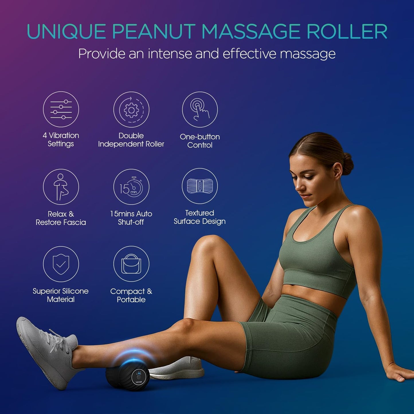VOYOR-HEALTH Vibrating Peanut Massage Ball - Electric Double Lacrosse Roller for Muscle Pain Relief | Rechargeable Deep Tissue Massage (Black)