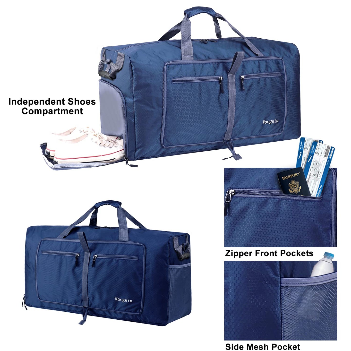 Woogwin Travel Duffel Bag Large Foldable Waterproof Overnight Bag for Beach Swim Bags Pool Sports Gym (150L Darkblue)