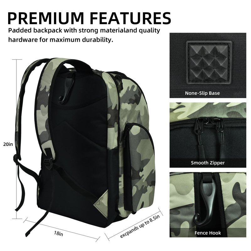TVDARMO Pickleball Backpack Fits 4 to10 Paddles, Large Pickleball Bag with Laptop Pocket, Shoe Compartment and Fence Hook, Great Pickle Ball Paddle Bag Gifts for Men and Women