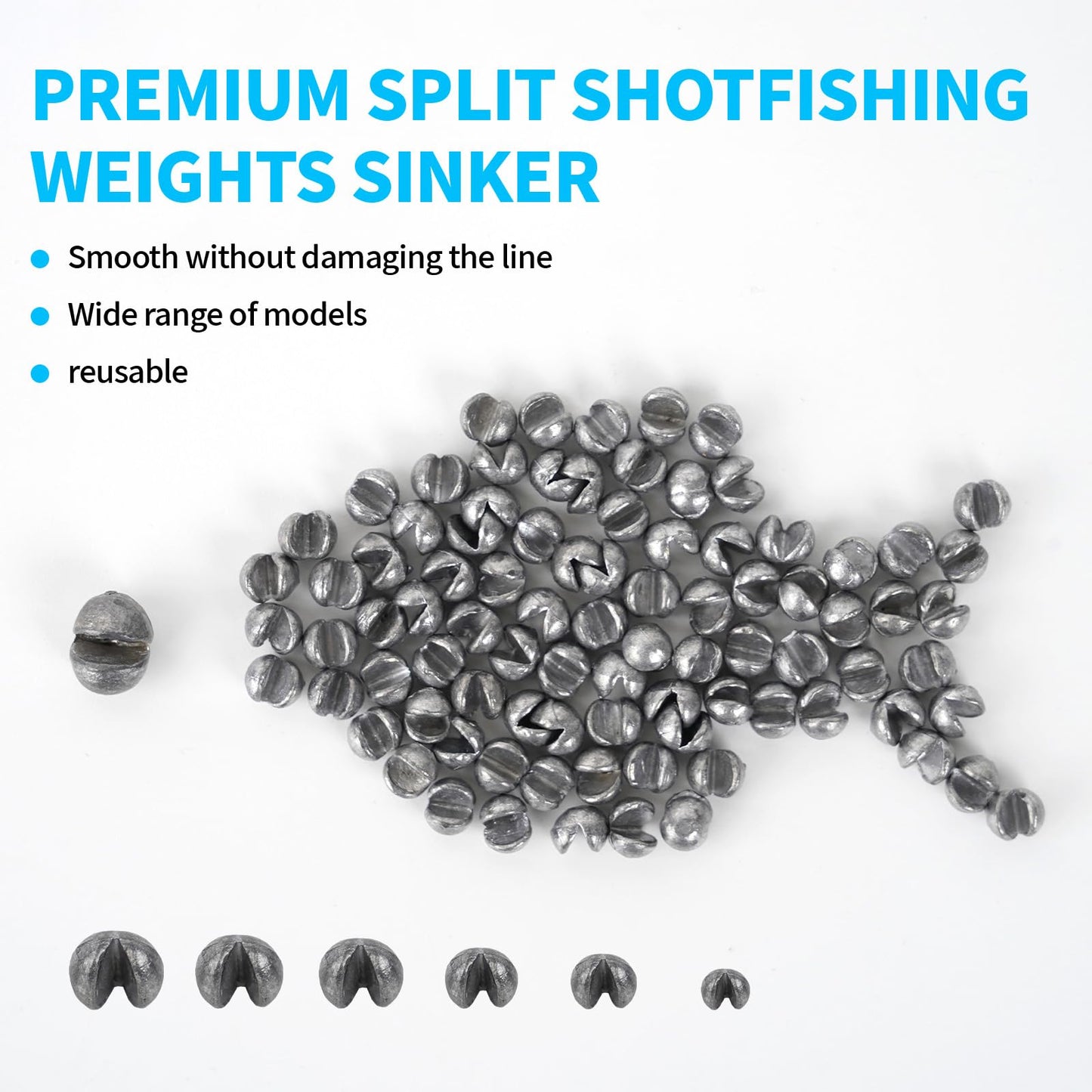 Caleb 200Pcs Split Shot Fishing Weights Sinkers, Removable Drop Shot Weights for Freshwater Saltwater Bass Trout Fly Fishing Accessories - 5 Sizes