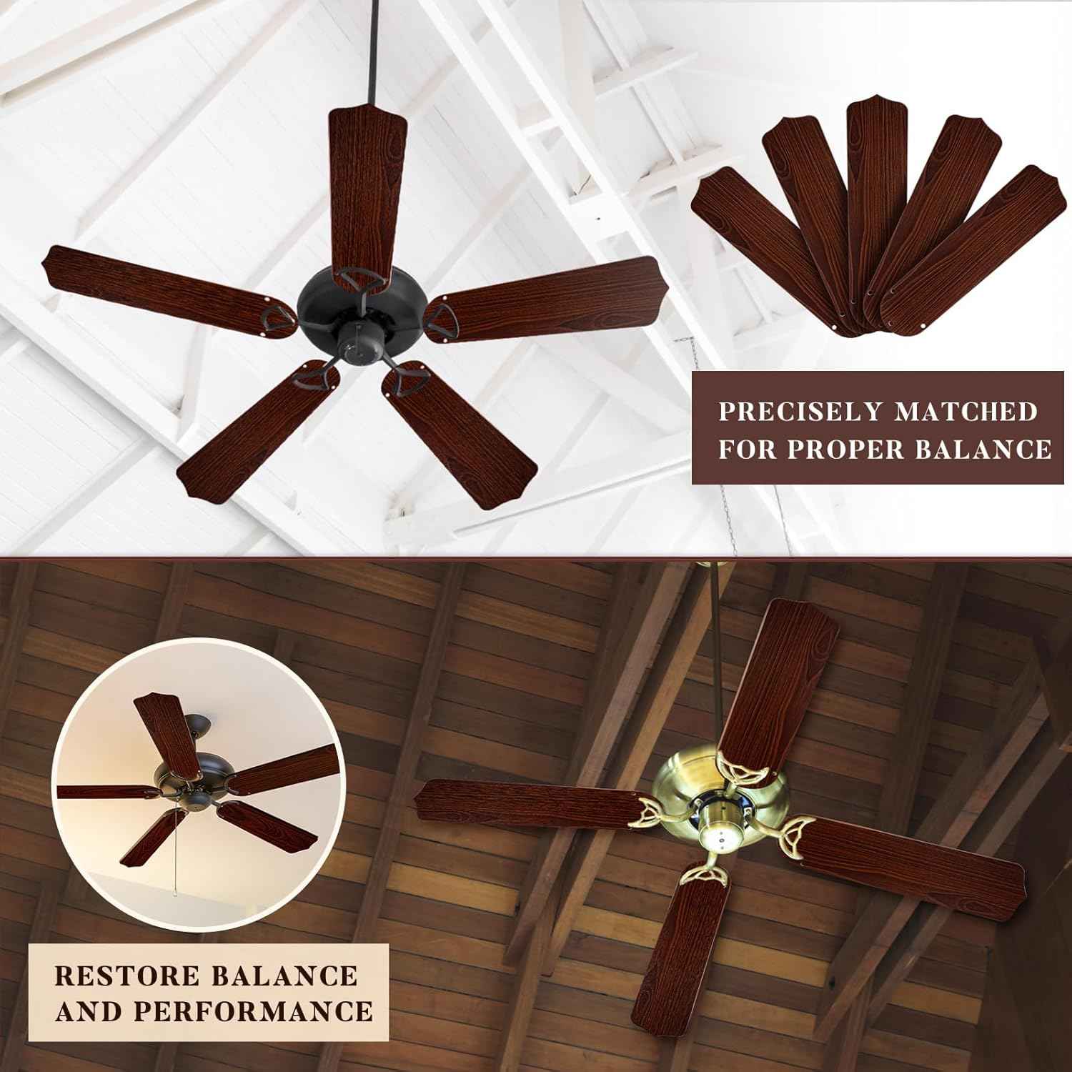 42-Inch Waterproof Replacement Fan Blades - 5 Pcs for Indoor/Outdoor Ceiling Fans