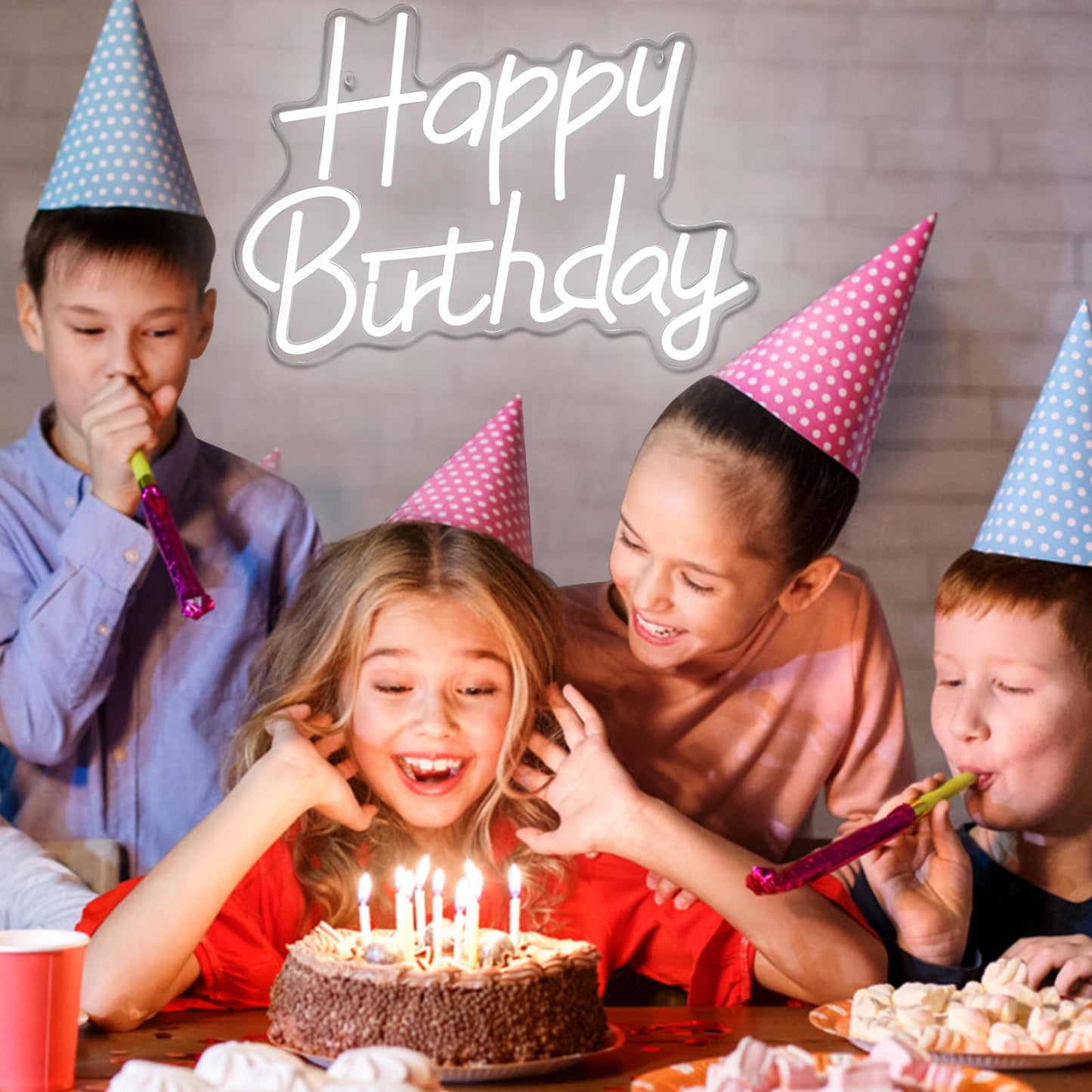 Happy Birthday Neon Signs for Party Decor Dimmable LED Birthday Neon Light for Wall Decor Light Up Happy Birthday Led Signs for Backdrop Birthday Any Ages Bday Celebration Decoration, White