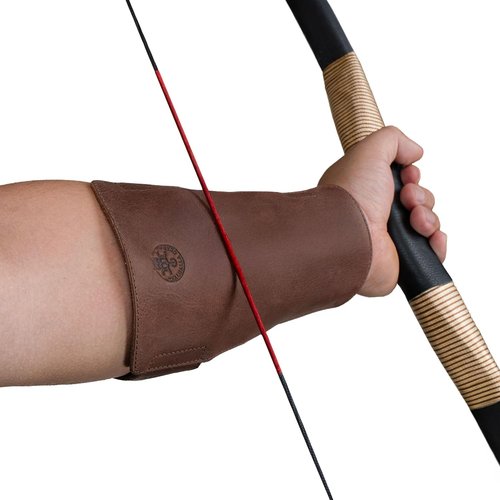Archery Arm Guard - Adjustable Forearm Protector for Shooting Practice | Handmade Full Grain Leather in Bourbon Brown