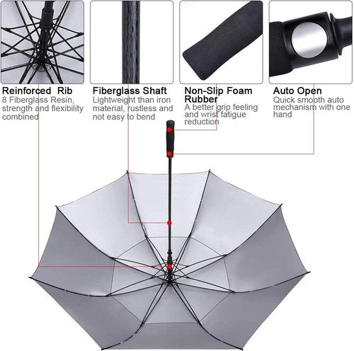 G4Free Extra Large Windproof Golf Umbrella - UV Protection, Automatic Open, 54/62/68 Inch Sizes