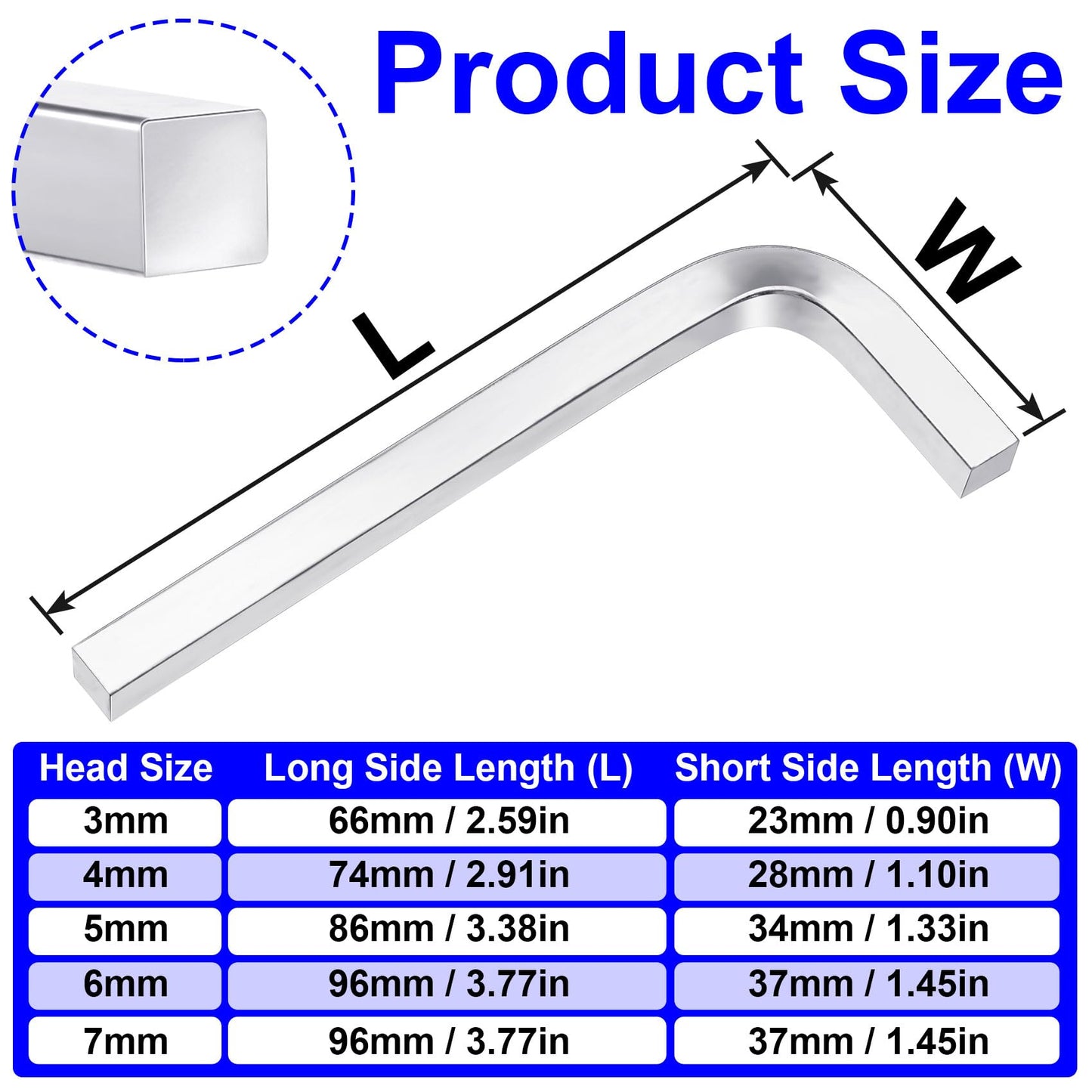 Pndeyo 5pcs Square Head Wrench Set, L Shaped Square Key Screwdriver Kit, Chromium Vanadium Steel Square Head Allen Wrench for Pocket Hole Screws- 3mm 4mm 5mm 6mm 7mm