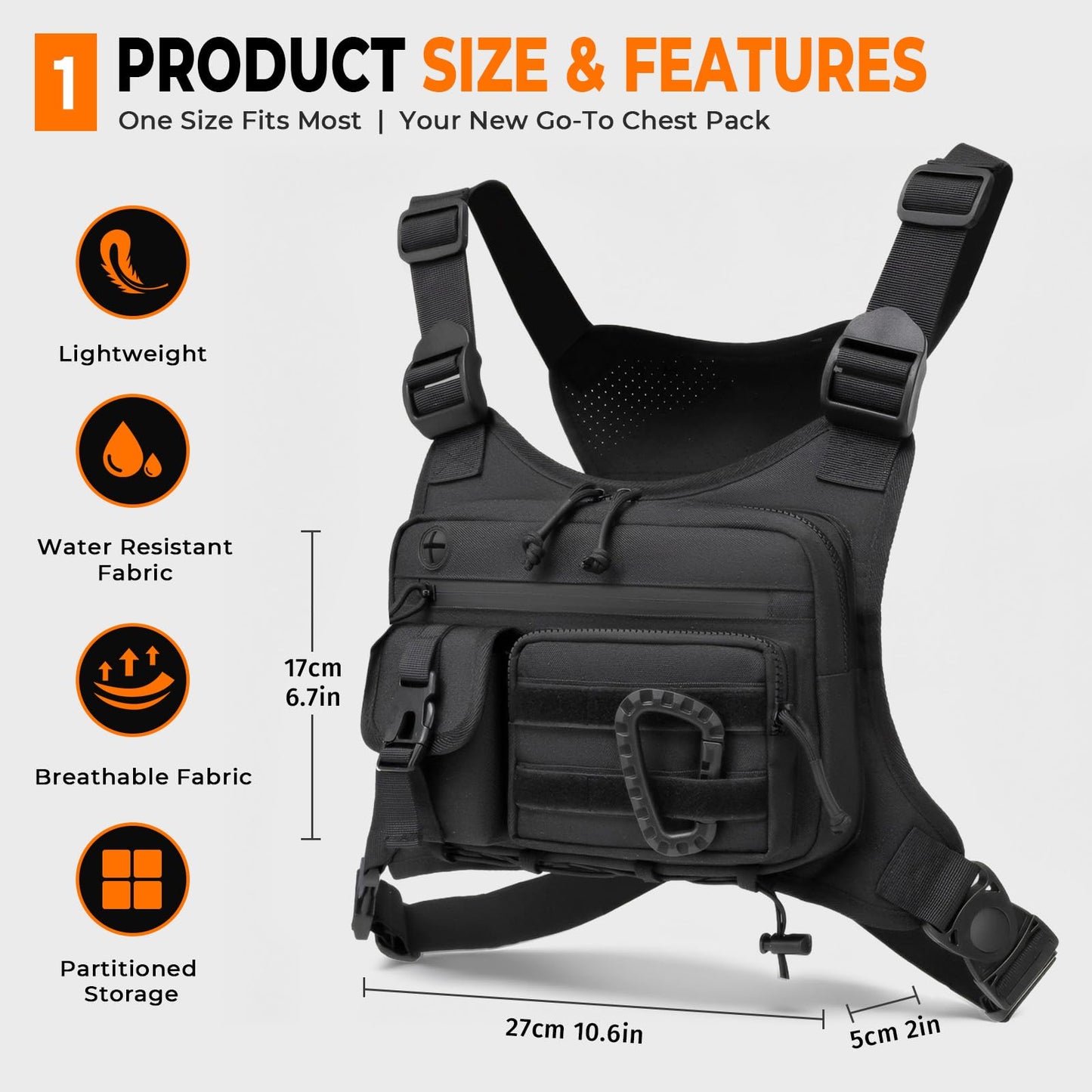 Muserise Tactical Chest Pack for Men Women, Outdoor Running Vest, EDC Chest Rig Bag for Cycling, Sports and Workouts