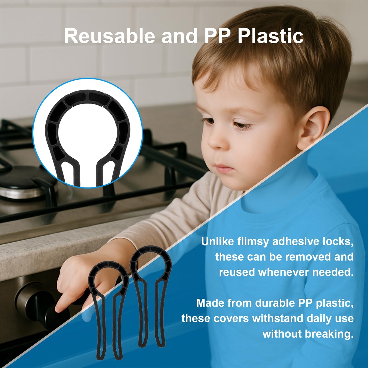 Gas Stove Knob Lock for Kids & Pets Safety,Gas Knob Lock to Effectively Prevent Accidental Touch,Easy to Install,Reusable PP Material,Fits Most Kitchen Sizes（BLACK,6PACK）