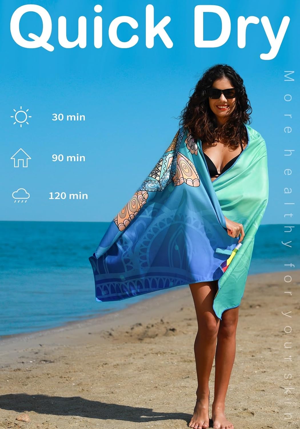 Skiennix Microfiber Beach Towels - Lightweight, Sand-Free, Quick-Dry, Compact | 2-Pack for Travel & Camping Essentials