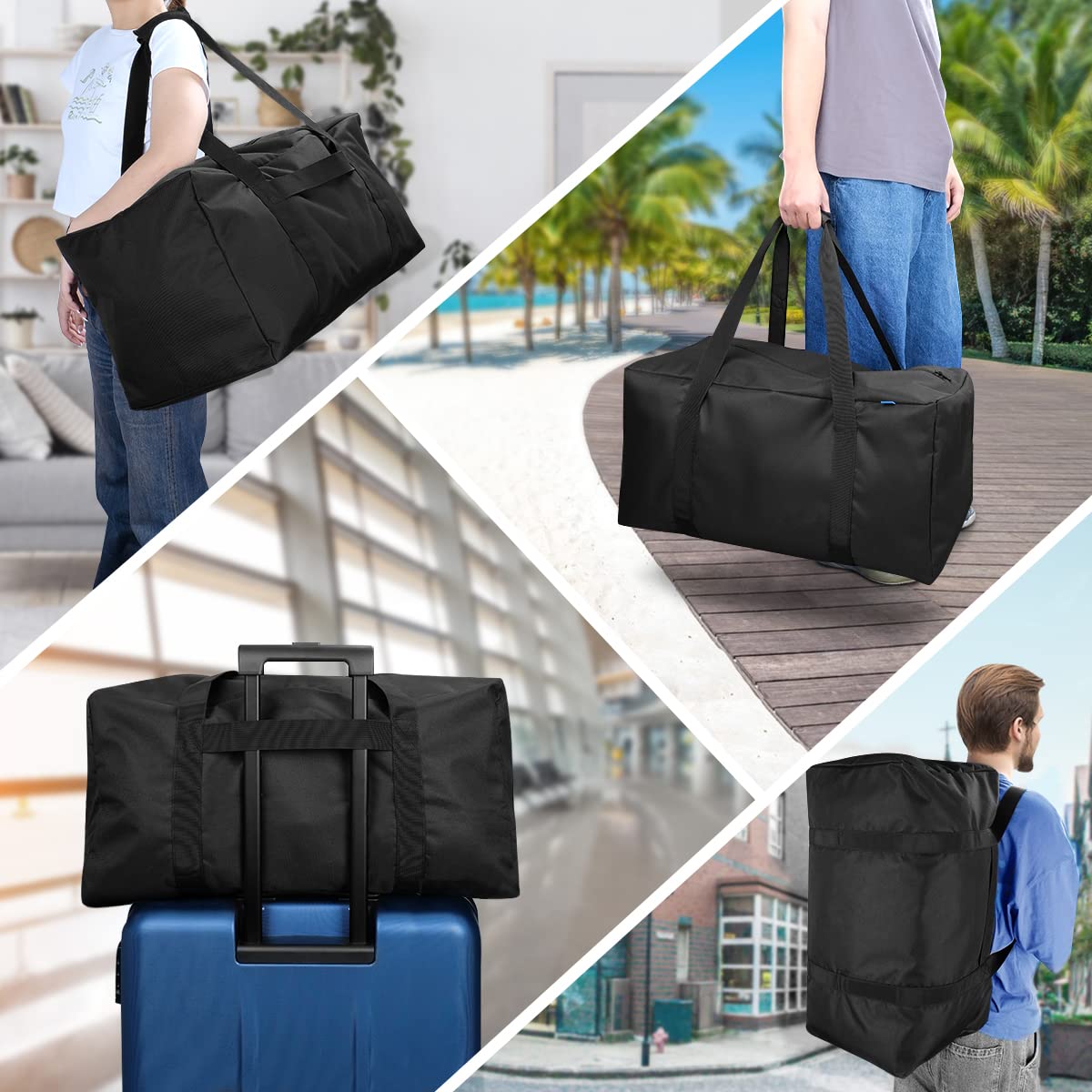 Sports Duffle Bag - Extra Large Travel Duffel Luggage Bag with Upgrade Zipper, Sturdy & Water Resistant, Black (Blue 45inch 2Pack)