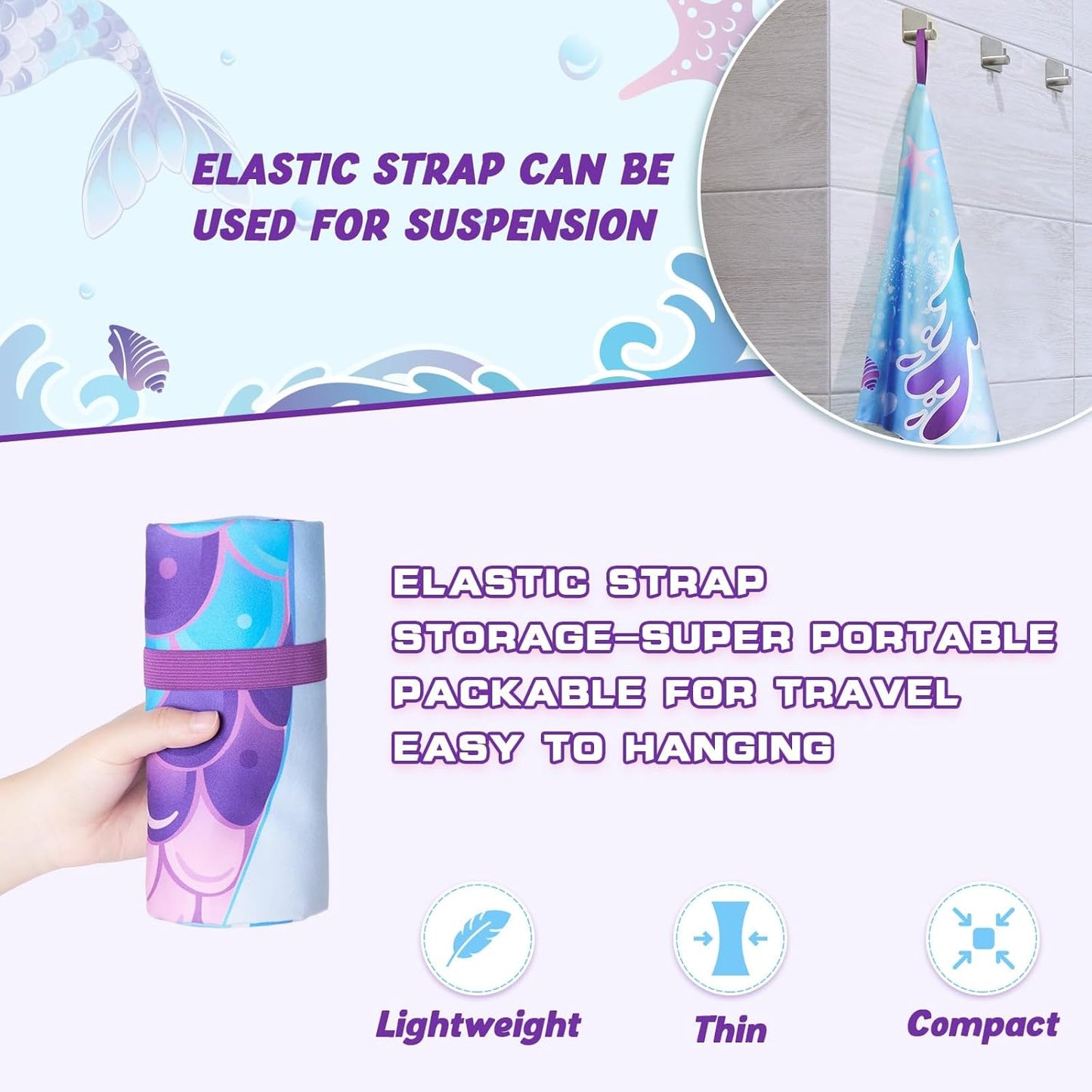 WERNNSAI Mermaid Kids Beach Towel - Double-Sided, Quick Dry, Ultra Absorbent | 30” x 60” Super Soft Swim Towel