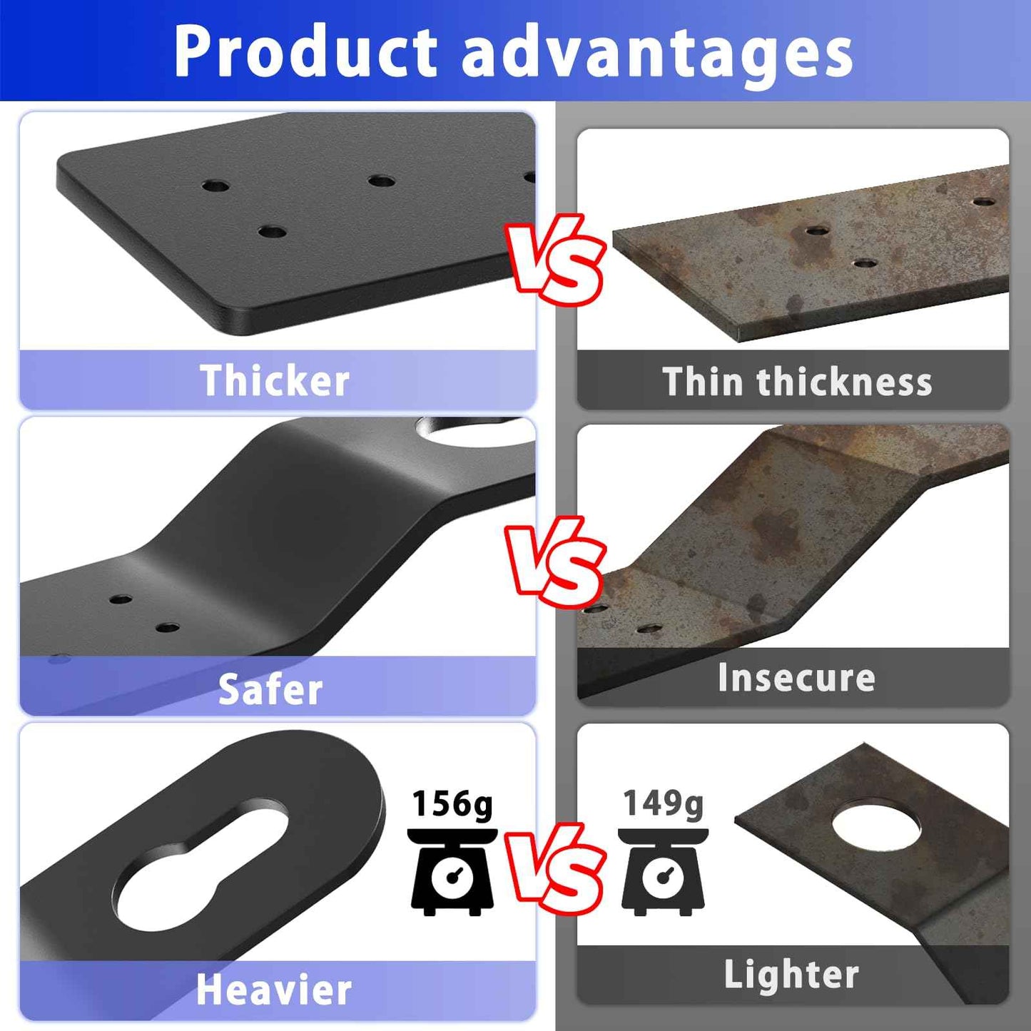 6 Pcs Roof Safety Anchor Hitch Clip, Black Roof Anchors, For Fall Protection Connects To Wood Surfaces, Permanent Roof Anchor Use With Roofing Harness, Safety Ropes And Other Roof Safety Equipment