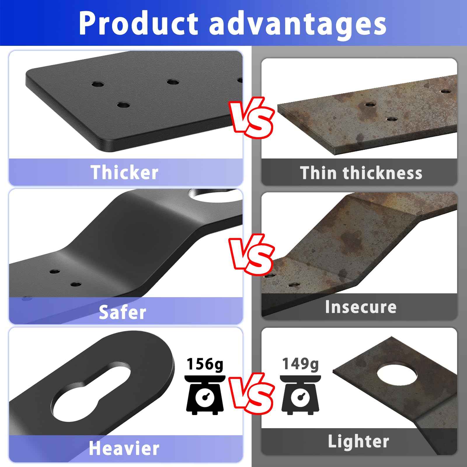 6 Pcs Roof Safety Anchor Hitch Clip, Black Roof Anchors, For Fall Protection Connects To Wood Surfaces, Permanent Roof Anchor Use With Roofing Harness, Safety Ropes And Other Roof Safety Equipment