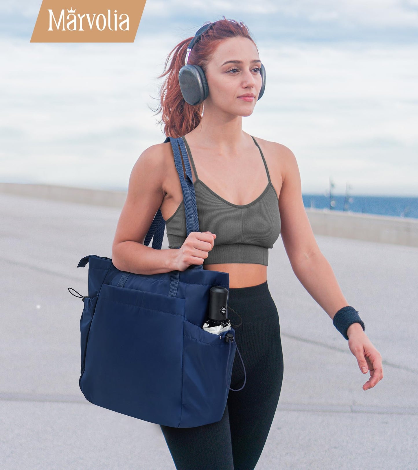 Marvolia Large Tote Bag for Women, Navy Blue