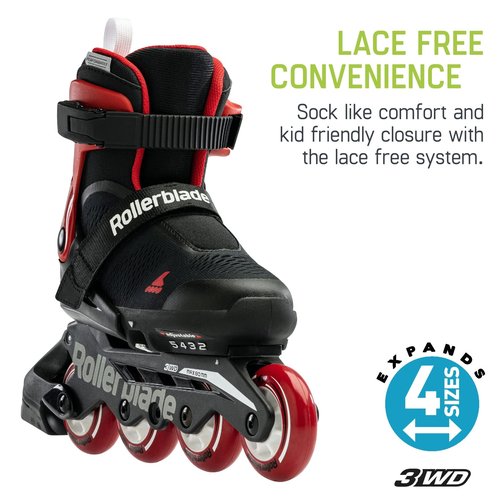 Rollerblade Microblade Free 3WD Kid's Size Adjustable Inline Skate, Black and Red, High Performance Inline Skates