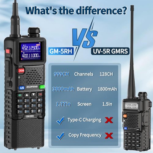 GMRS Handheld Radio BAOFENG GMRS Radio Long Range Walkie Talkies Rechargeable 3800mAh Battery NOAA Weather Receiver Two Way Radio USB-C Charger for Hunting Hiking Compatible Chirp,2 Pack