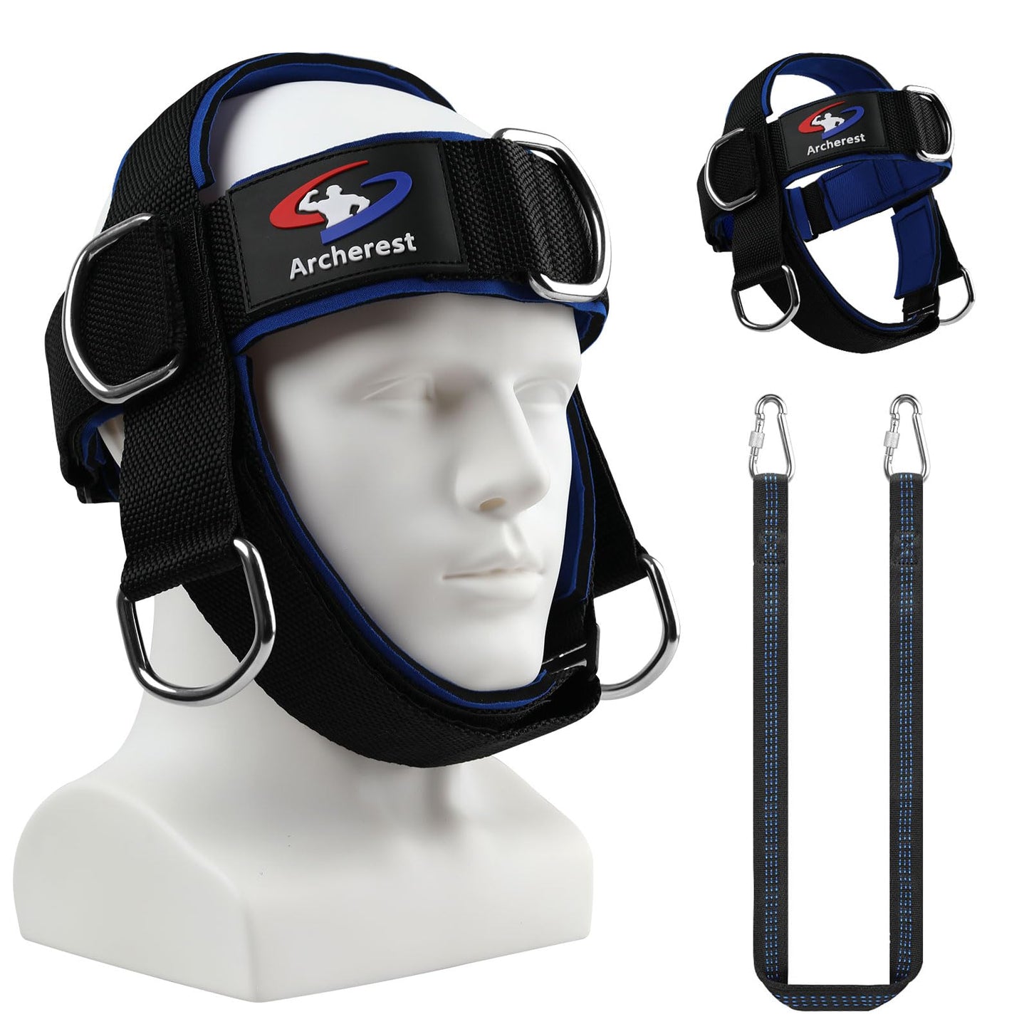 Fitness Neck Head Harness Trainer, Adjustable Chin Strap and Head Harness Strength with Nylon Tether, Neoprene Neck Exerciser for Weight Lifting, Home and Gym Use, Black