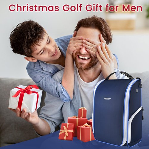YOREPEK Golf Shoe Bag, with 3 Pockets for Socks, Gloves, Tees, Balls, Brush, Designed with a Buckle Top Carry Handle, Zippered Sport Shoe Carrier Bags with Ventilation, Golf Gifts for Men Unique,Blue