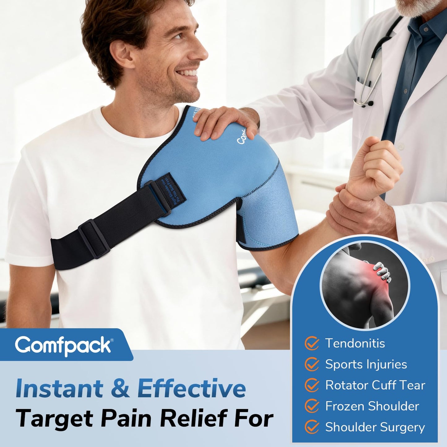 Comfpack Shoulder Ice Pack Wrap, Shoulder Brace Compression Sleeve for Rotator Cuff and Arm, Cold Therapy Wrap for Injuries, Bursitis, Tendinitis, Surgery Recovery, Easy to Put On & Take Off