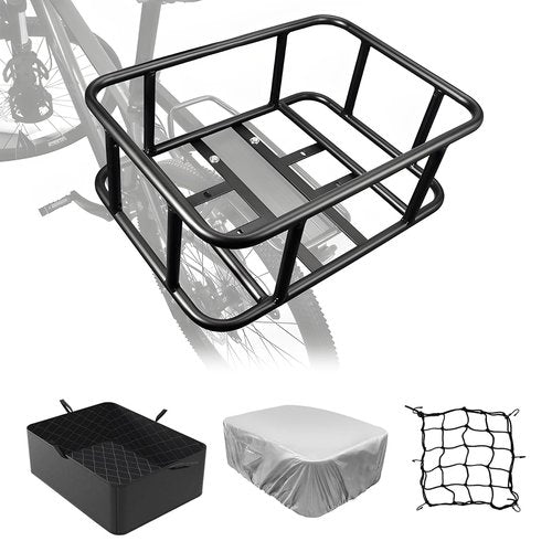 COSTYLE Bike Basket Rear, Bicycle Basket with Cargo Net, Removable Liner, Waterproof Cover, 17" x 13" x 6" Bike Rear Basket Heavy Duty for Icnic, Pet, Grocery, Suitable for Most Bikes and E-Bike