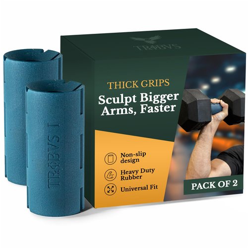 Tribus Grips Thick Grips for Dumbbells & Barbells (2.0” diameter) - Thick Dumbbell Grips (One Pair), Arm & Forearms & Grip Strength - Superior Barbell Grip & Comfort for Weight Lifting