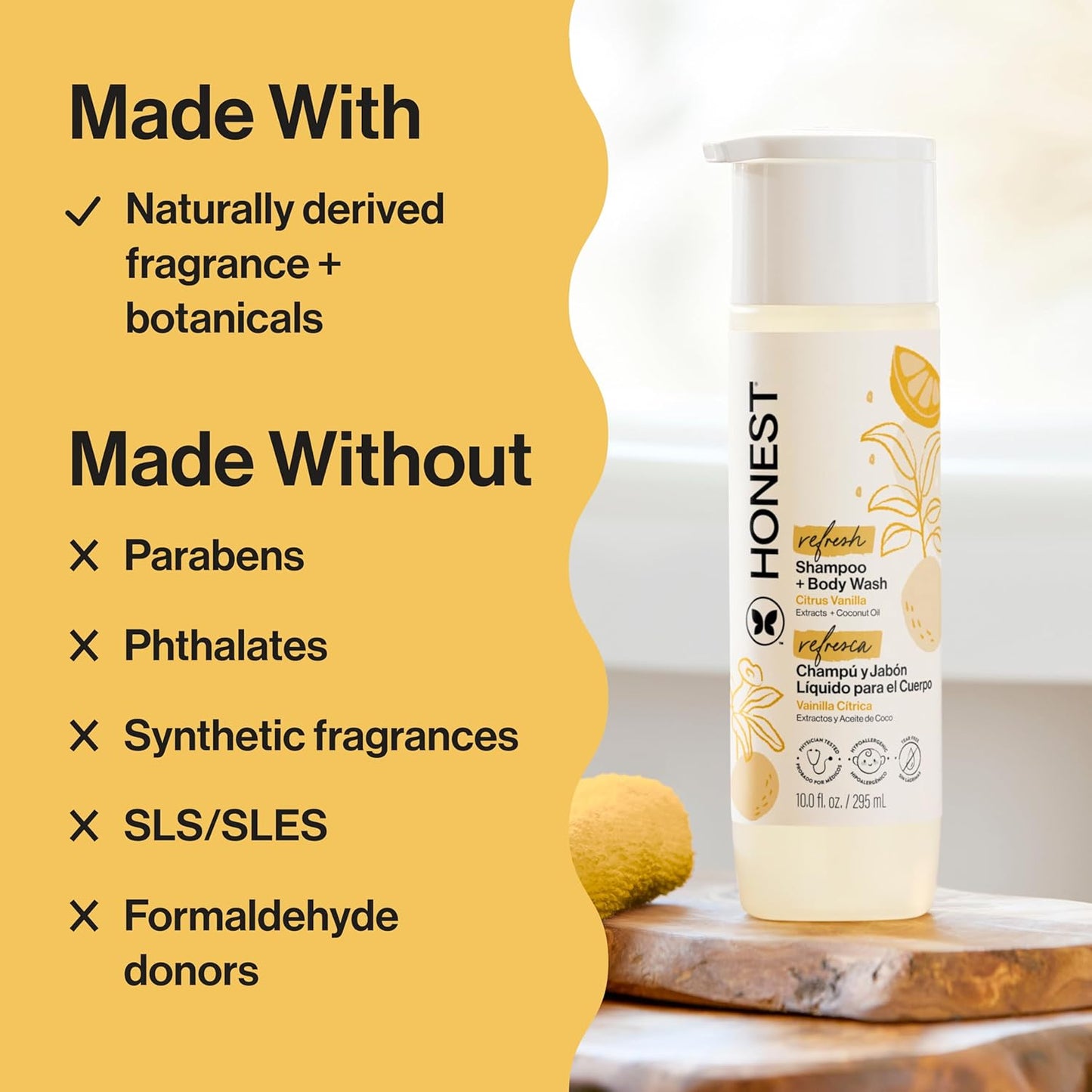The Honest Company 2-in-1 Cleansing Shampoo & Body Wash - Gentle, Tear-Free, Hypoallergenic, Citrus Vanilla, 10 fl oz