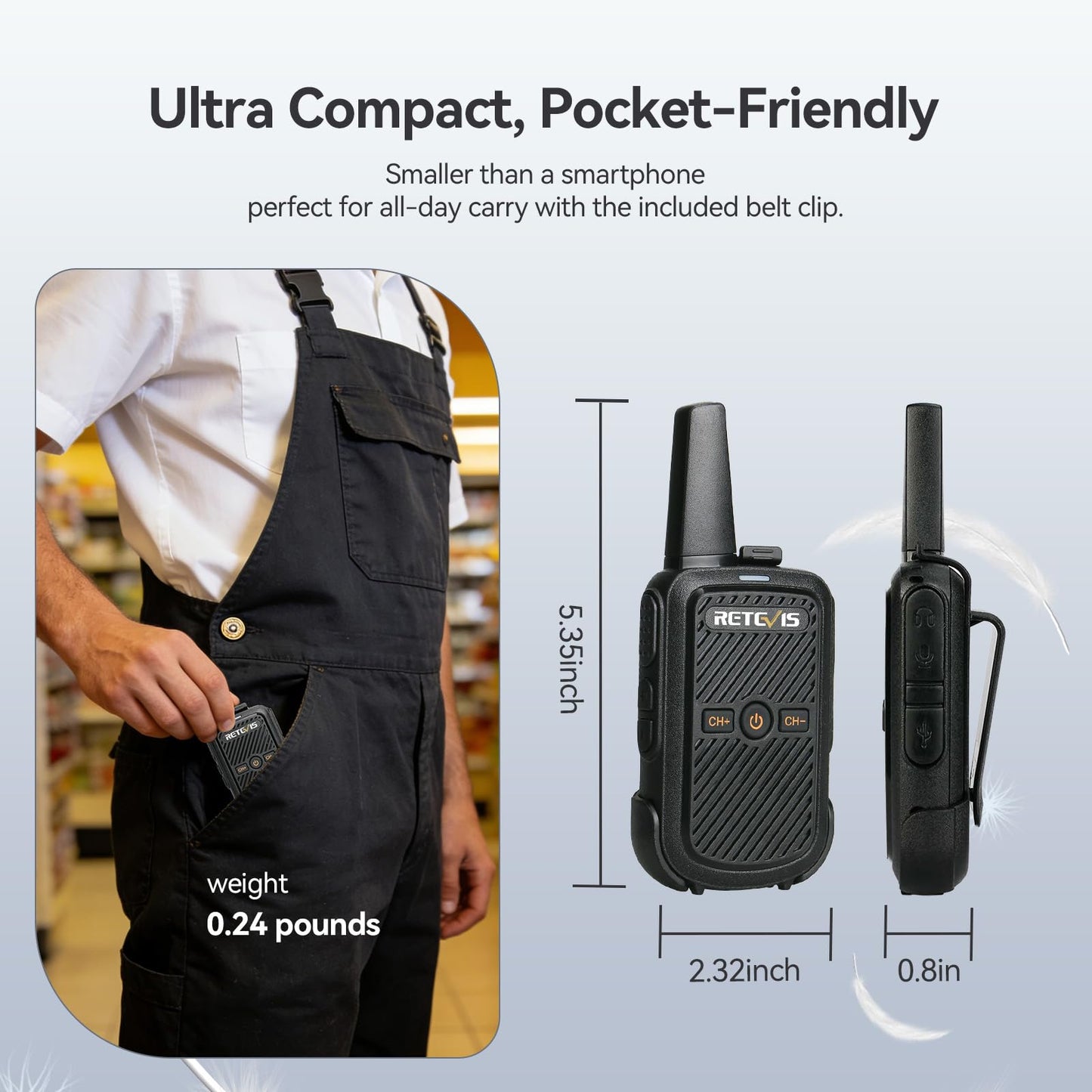 Retevis RT15 Walkie Talkies Long Range,Mini Walkie Talkie,USB Fast Charging,Rechargeable 2 Way Radios for Adults Business Education School Church Healthcare Car (10 Pack)