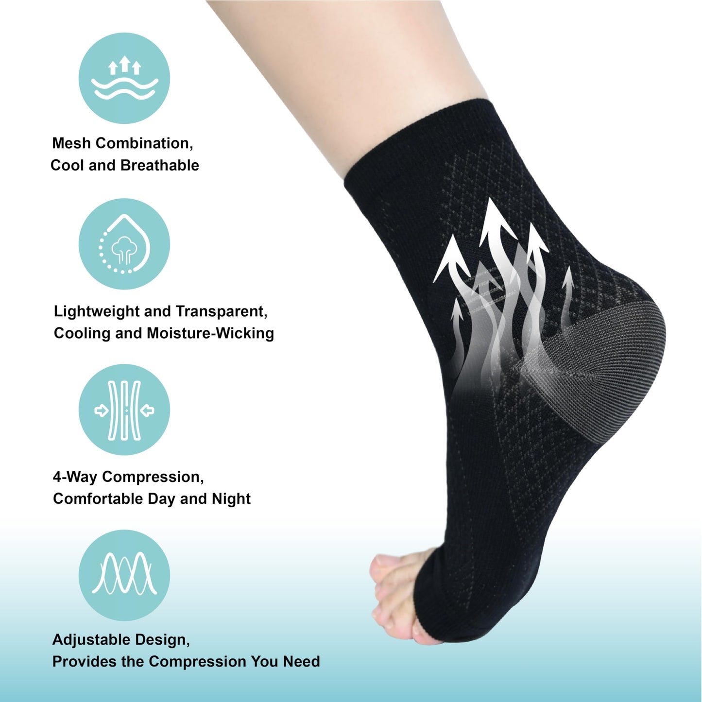 3 Pairs Neuropathy Socks for Women & Men, Toeless Plantar Fasciitis Socks for Achilles Tendonitis Relief, Arch Support, Foot Pain Relief, Compression Ankle Socks for Swelling (Black+Black+Black, Large)