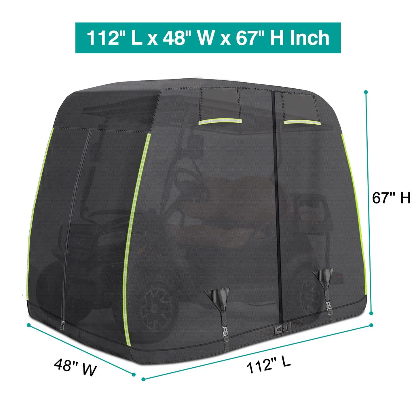 Golf Cart Cover 4 Passenger for EZGO, Club Car, Yamaha, iCON Golf Cart, 600d Oxford with Reflective Strips Golf Cart Covers, Rainproof Windproof, Dustproof Golf Cart Cover 2/4 Passenger 600D Black