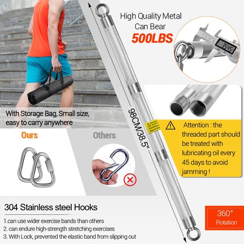 DASKING Detachable Resistance Bar - 38.5" Total Length – 500LBS Capacity, Portable Home Gym Bar for Full Body Workouts
