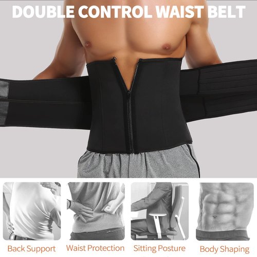 KIWI RATA Mens Workout Waist Trainer Corset Neoprene Sauna Sweat Trimmer Cincher Belt Extra Belly Compression Belts