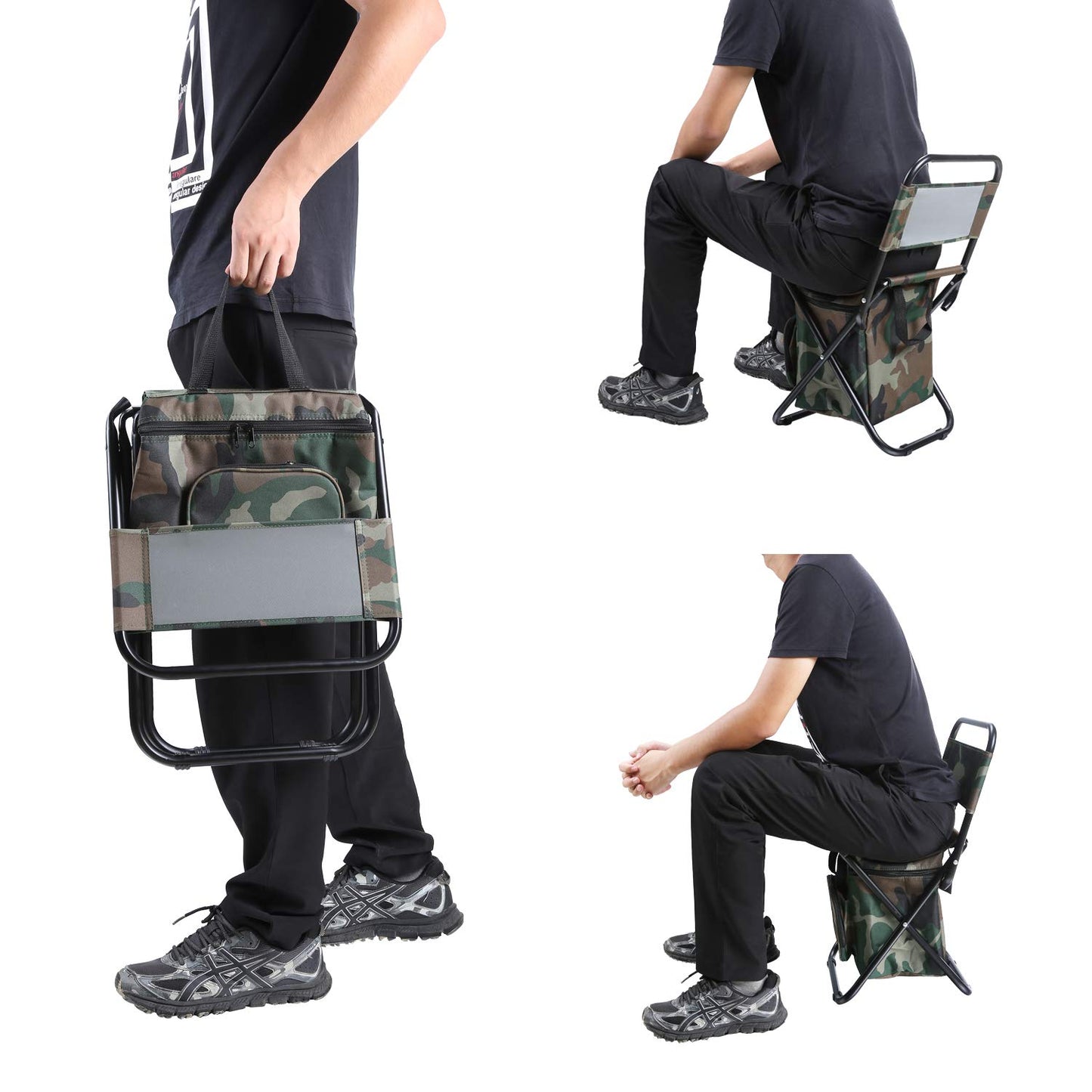 LEADALLWAY Fishing Chair with Cooler Bag Large Compact Fishing Stool Foldable Camping Chair (Green Large)