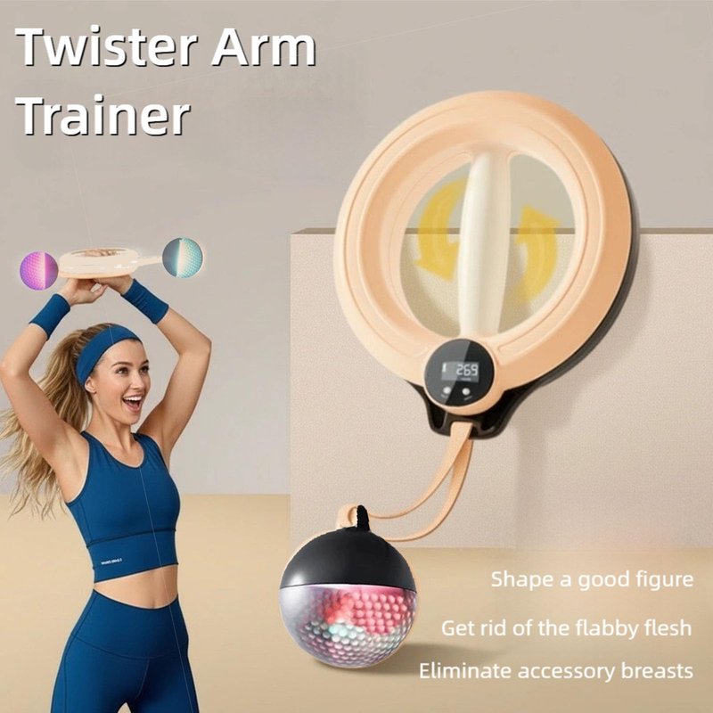 Twister Arm Trainer, Arm Workout for Men and Women, 360° Hand-Crank Colorful Light Ball, Arm Trainer, Shoulders and Arm Muscle Training Fitness Equipment (Orange)