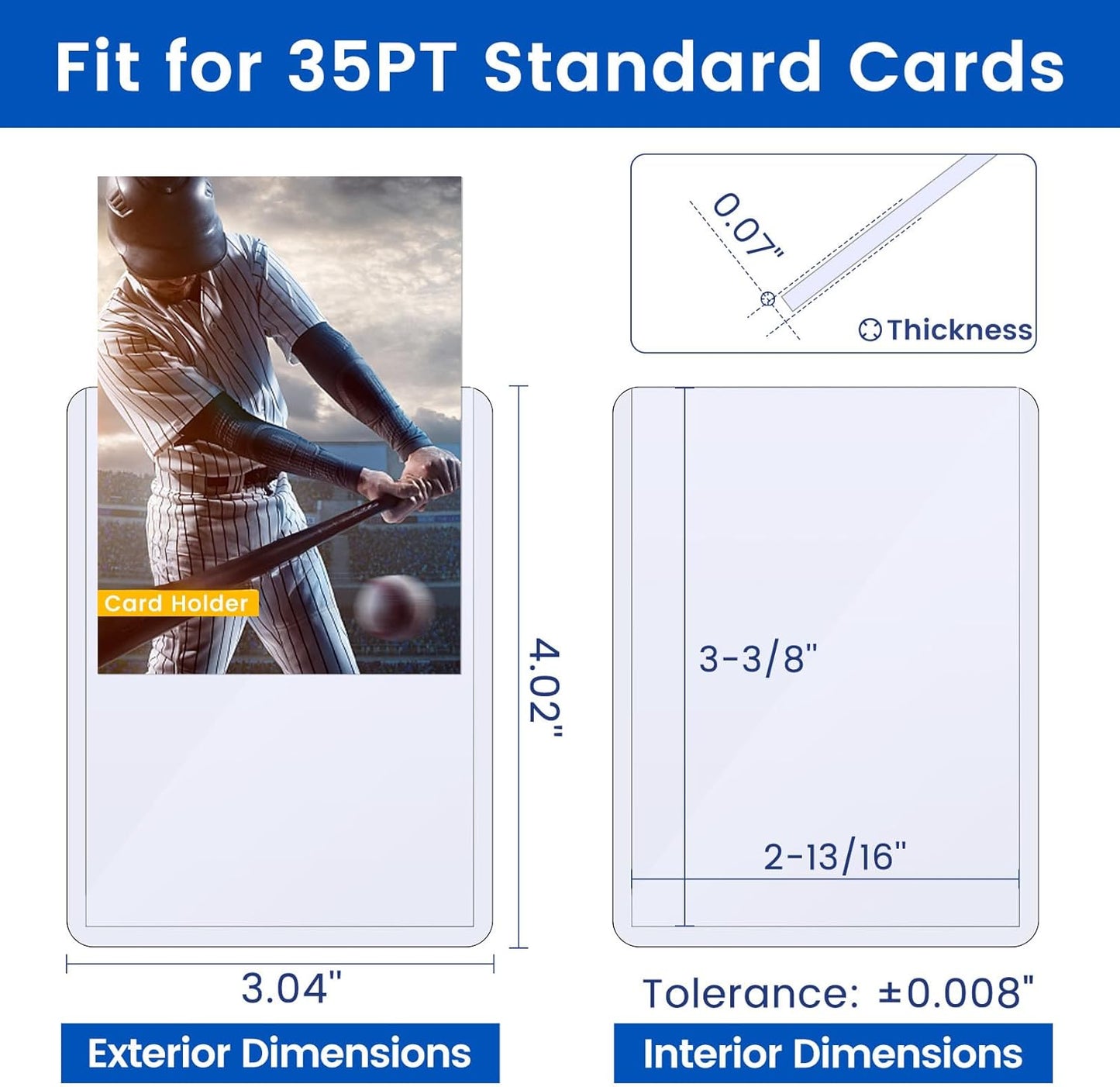 Sooez 35PT Card Sleeves - Rigid Hard Plastic Holder for Baseball & Trading Cards | 3" x 4" Size