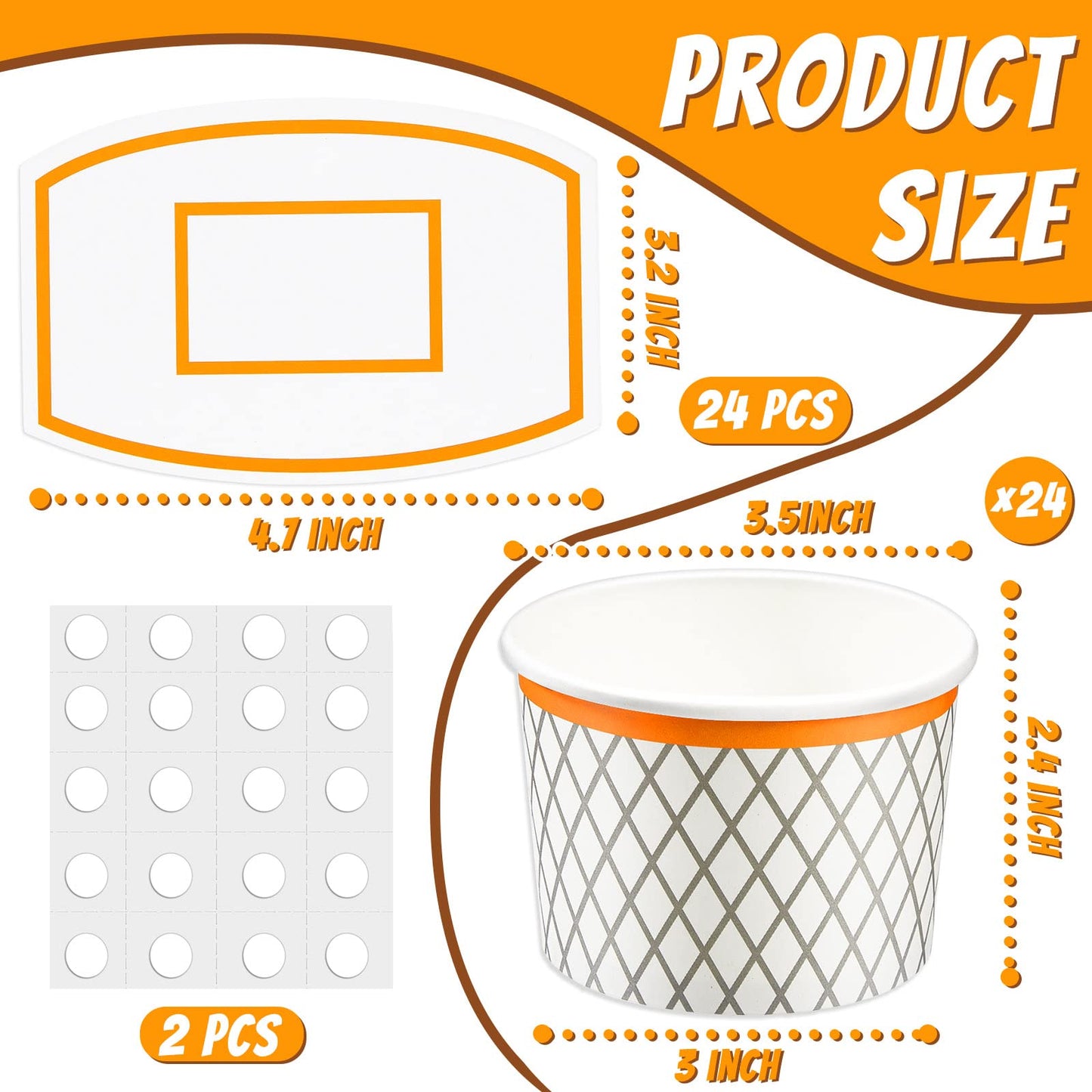 Suclain 24 Pieces Basketball Hoop Snack Cups Basketball Party Decorations Paper Party Supplies Paper Snack Cups Disposable Treat Food Bowls for Ball Themed Birthday Favors